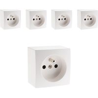 Lot de 5 prises 16A 2P+T simple en saillie - Blanc - Presto - Zenitech