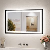 Keonjinn Noir Miroir salle de bains avec éclairage 100x60cm, Miroir LED à éclairage avant et arrière avec cadre en aluminium, 3 couleurs de lumière réglables, verre trempé, fonction mémoire, IP44