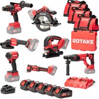 Ensemble de 7 machines ROTAKE 18V - Perceuse visseuse à percussion D2H + Meuleuse 125 + PERFORATEUR + Scie circulaire + Visseuse à chocs + Scie sauteuse + Outil multifonction - ROTAKE - avec 3 batteri