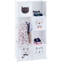 Relaxdays – Étagère plug-in pour chambre d'enfants – 7 casiers avec tringle à vêtements – Dimensions 145 x 74 x 36,5 cm – Motif chats – Plastique et métal