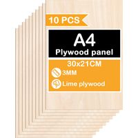 SWANEW 50 pezzi Foglio di legno A4 300 x 210 x 3 mm Grezzi sottili di compensato Foglio perfetto per seghetto, pirografia, taglio laser, traforo, router CNC