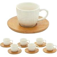 Set 6 Tazzine Tazza Caffè in Ceramica e Piattini in Bamboo Scottish