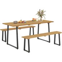 Sitzgruppe 3-teilig Essgruppe für 6 Personen Esstisch mit 2 Bänke Schirmloch tisch 178 x 76 x 77 cm Natur