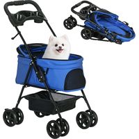 Carrito para Perros Pequeños con Ruedas Universales Cesta de Almacenaje Correas de Seguridad y Ventanas 67x45x96 cm Azul