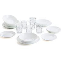 Arcopal Zelie - Servizio da tavola per 6 persone, Bianco, 18 pezzi + Set di 6 bicchieri in vetro
