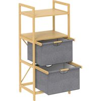 Bambus-Wäscheregal, mit 2 Wäschekörben aus Stoff, offene Ablagen, platzsparend, Natur