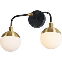 Litecraft Sydney Wall Light Bathroom 2 Arm With Ball Shades - Matte Black, Brass
