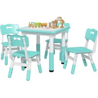 Set Tavolo e Sedie per Bambini 5pz con 4 Sedie Regolabili 32x36x52.5-56 cm e Tavolo 60x60x46-58 cm, Verde
