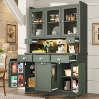 Meuble cuisine avec LED et app, 180x120 cm, 3 portes vitrées, grand rangement vert moderne