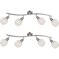 2er Set LED Deckenstrahler 4-flammig, Glasschirme satiniert, Breite 70cm