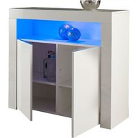 Modern White Matt Gloss Buffet Sideboard Cabinet with LED Lights- Length 90cm x Depth 35cm x Height 83cm