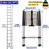Telescoping Ladder, 12.5FT Telescopic Ladder, Stainless Steel Extension Ladder Lightweight Collapsible Straight Ladders for Home, Protable Folding Telescoping Ladder for RV, Attic, Capacity 330 lbs