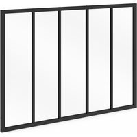 Idmarket – Verrière atelier 5 vitrages L. 150 x H. 108 cm – Métal noir – Verre trempé – Kit de fixation inclus – Design industriel