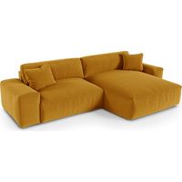 Canapé d'angle droit 4 places en tissu tramé toucher doux moutarde CHEER