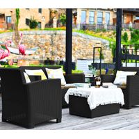 Centurion Supports SANTANA 4 Piece PE Rattan 4-Seater with Cushions Garden Furniture and Coffee Table Set in Black