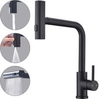 Robinet de Cuisine avec Douchette Extractible 3 Jets, MEEJEE Mitigeur Évier Noir Monocommande Pivotant 360° Acier Inox