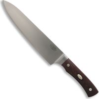 Coltello da cucina Fallkniven Alpha in acciaio laminato CoS e con lama di 20 cm, con micarta marrone mango in un astuccio di legno