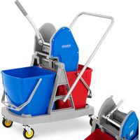 Carro de limpieza de suelos con escurridor, prensa para fregona plana, dos cubos de 2 x 20 l