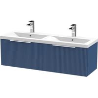 Bathroom Double Vanity Unit Wall Mounted Basin Sink 1200mm Cabinet Drawer Blue