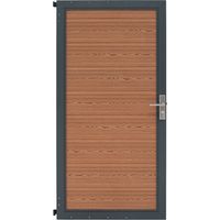 Monster Shop – Portillon en bois composite marron 180 H x 90 L – Cadre aluminium renforcé – Lattes emboîtables – Serrure intégrée avec 3 clés