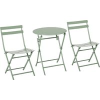 Set da Giardino 3 Pezzi Pieghevoli in Acciaio, 2 Sedie 42x50x81 cm e Tavolino Ø60x71 cm, Verde