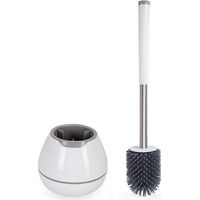 DBBEGK Set scopino e porta scopino per WC, spazzola per la pulizia del WC in silicone, accessori per il bagno con manico in alluminio - Bianco