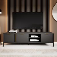 Fernsehschrank Kalasose, 3 Einlegeböden, 3 Türen, 6 Fächer, 203x40x53h cm Schwarz