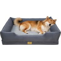 BingoPaw - Lit pour Chien Déhoussable - Mousse à Mémoire de Forme – Tissu Oxford Imperméable et Fausse Fourrure de Lapin Doux - Antidérapant - L 94.5x67x19.5cm Gris