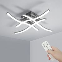 GOECO Modern Dimmable Chandelier, 2700K-6500K Stepless Dimming LED Ceiling Lamp with Remote Control, 24W 220V Wavy Chandelier Indoor Ceiling Light for Bedroom, Living Room (46CM, Square)