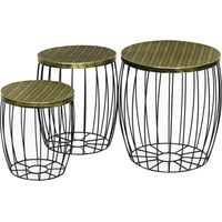 Juego de 3 Mesas Auxiliares Apilables para Jardín de Estilo Industrial Mesas de Metal con Encimera Imitación Ratán Negro
