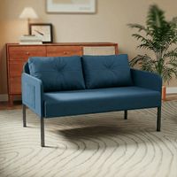 Fabulcozy Canapé Convertible 2 Places 110 cm Design Minimaliste, Petit Canapé 2 Places Dossier Haut et Tissu Effet Lin Respirant Confortable, Idéal pour Salon (Bleu)