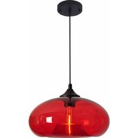 Lampadario a sospensione rotondo in vetro colorato in stile industriale vintage, plafoniera retrò da loft bar con attacco E27, lampadario per cucina, sala da pranzo, camera da letto (rosso) [Classe en