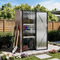 Aoxun Abri de jardin métallique 90 x 60 cm avec 2 étagères réglables, petit coffre à outils verrouillable pour jardin, terrasse et cour, marron