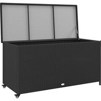 Baule da Giardino in Rattan PE con Ruote e Maniglia Laterale, 121x57x67cm, Nero