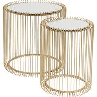 Kare Design tavolino d'appoggio Wire Brass, oro, vetro, set da 2 pz, dimensioni tavolino grande Ø39x45x44cm tavolino piccolo Ø27x42x33cm,