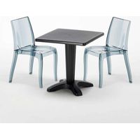 Mesa Cuadrada Negra 70x70 cm y Sillas De Colores Transparentes Cristal Light Balcony - Transparente Antracita Negro