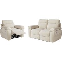 PACK - Canapé de relaxation ROSS électrique 2 places et fauteuil en tissu texturé 3D - Beige