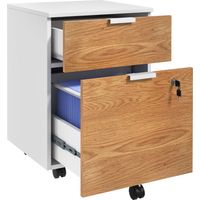 Mueble Archivador con Ruedas 2 Cajones Barra Colgante para Carpetas A4 y Carta Cerradura 42x40x60 cm Blanco y Natural