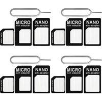 Adaptateur de carte SIM Nano 4 en 1, 4 ensembles d'adaptateurs de carte SIM, adaptateur de carte SIM avec broche d'éjection SIM compatible avec téléphone portable