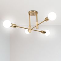 Axhup – Plafonnier industriel rétro 4 spots – Métal doré – Culot E27 – 40W max – Tension 220V-240V – Dimensions L71cm x W71cm x H26.5cm