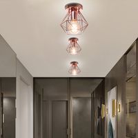 3 Pezzi Plafoniera Industriale Vintage Lampada da Soffitto Gabbia Lampadario a Sospensione Metallo Oro Rosa Ø16X15cm