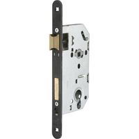 Boitier de serrure à encastrer FTH SE 50, axe 50mm, entr'axe 70mm, carré 7mm, têtière nickelée noir mat à bouts ronds - FTH