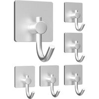 6-Piece Silver Self-Adhesive Hooks, Heavy Duty, Wall and Door Hooks