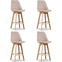 Designetsamaison – Lot de 4 tabourets de bar en tissu beige – Hauteur 107 cm – Style scandinave – Assise résistante aux chocs – Pieds en bois