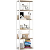 Scaffale stilo loft con ripiani in legno 60 cm Bianca 60 cm inserto frontale Sonoma Quercia 60x32x192 cm