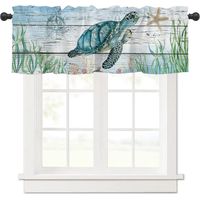 1 Piece (54x18in) Underwater Coastal Beach Marine Animal Window Valance Curtains Turtle And Coral Rustic Wooden Board Short Curtains Kitchen Livin