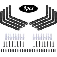 Fixing Bracket,8 Pcs L-Shaped Right Angle Black Stainless Steel Bracket,Shelf Bracket 125mm x 75mm x 20mm/Corner Bracket Brace with 48 Pcs Screws and 16 Pcs Anchors