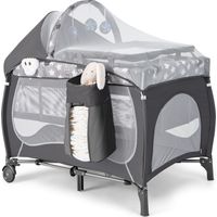 Costway – Lit parapluie bébé 5 en 1 avec matelas et moustiquaire – Table à langer amovible – Sac de transport inclus – Charge 9kg pour 0-36 mois – Gris