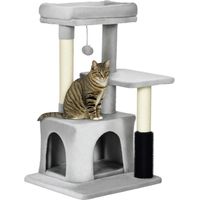 Albero Tiragraffi per Gatti Multilivello con Lettino e Casetta, Rivestimento in Peluche, Grigio