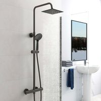AICA Colonna Doccia con Miscelatore Termostatico Inox - Doccia Set con 8 pollici Soffione Quadrato e Doccetta a 3 getti Sistema Doccia - Altezza Regolabile 73CM-117CM Nero